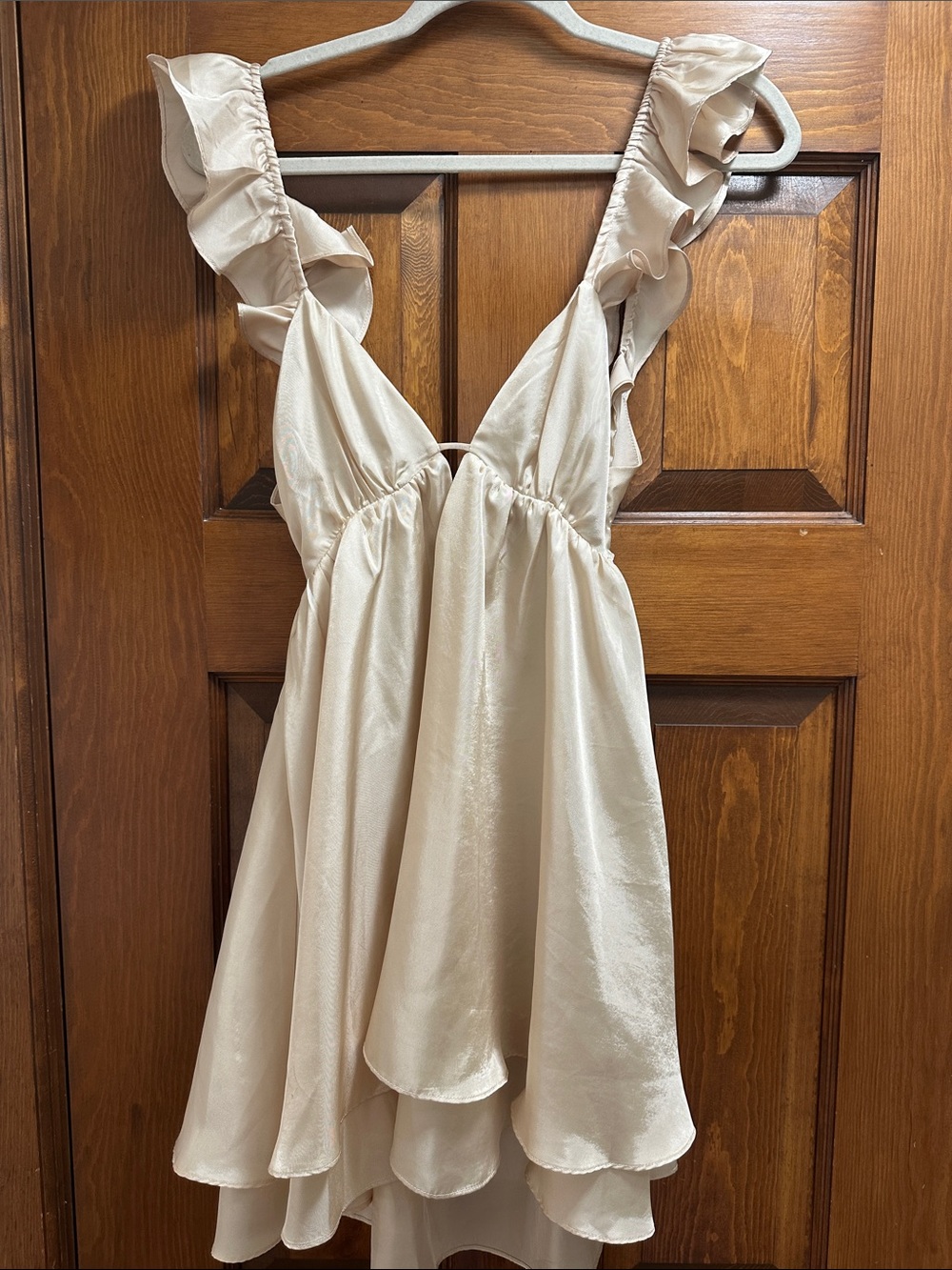 Cotton Candy Cream Ruffle Satin Mini Dress